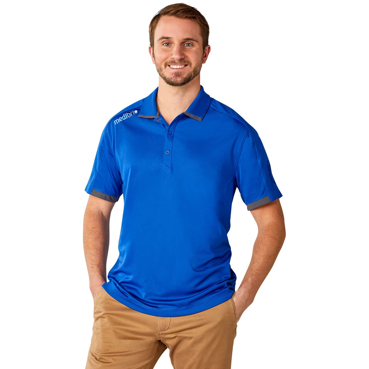 Elevate Men's New Royal/Grey Storm Cerrado Short Sleeve Polo 5 Elevate Men's New Royal/Grey Storm Cerrado Short Sleeve Polo - Image 3