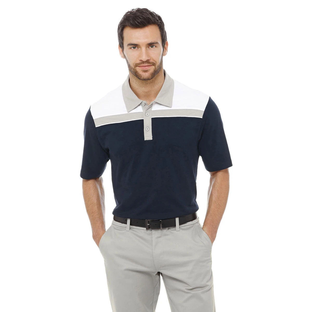 Elevate Men's Navy/Fossil/White Gydan Short Sleeve Polo 5 Elevate Men's Navy/Fossil/White Gydan Short Sleeve Polo - Image 3