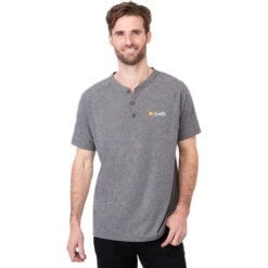 Elevate Men's Heather Charcoal Somoto Eco Short Sleeve Henley -Elevate TM17880 Charcoal Heather HTF