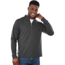 Elevate Men's Heather Dark Charcoal Stratton Knit Quarter Zip -Elevate TM18612 Heather Dark Charcoal HTF
