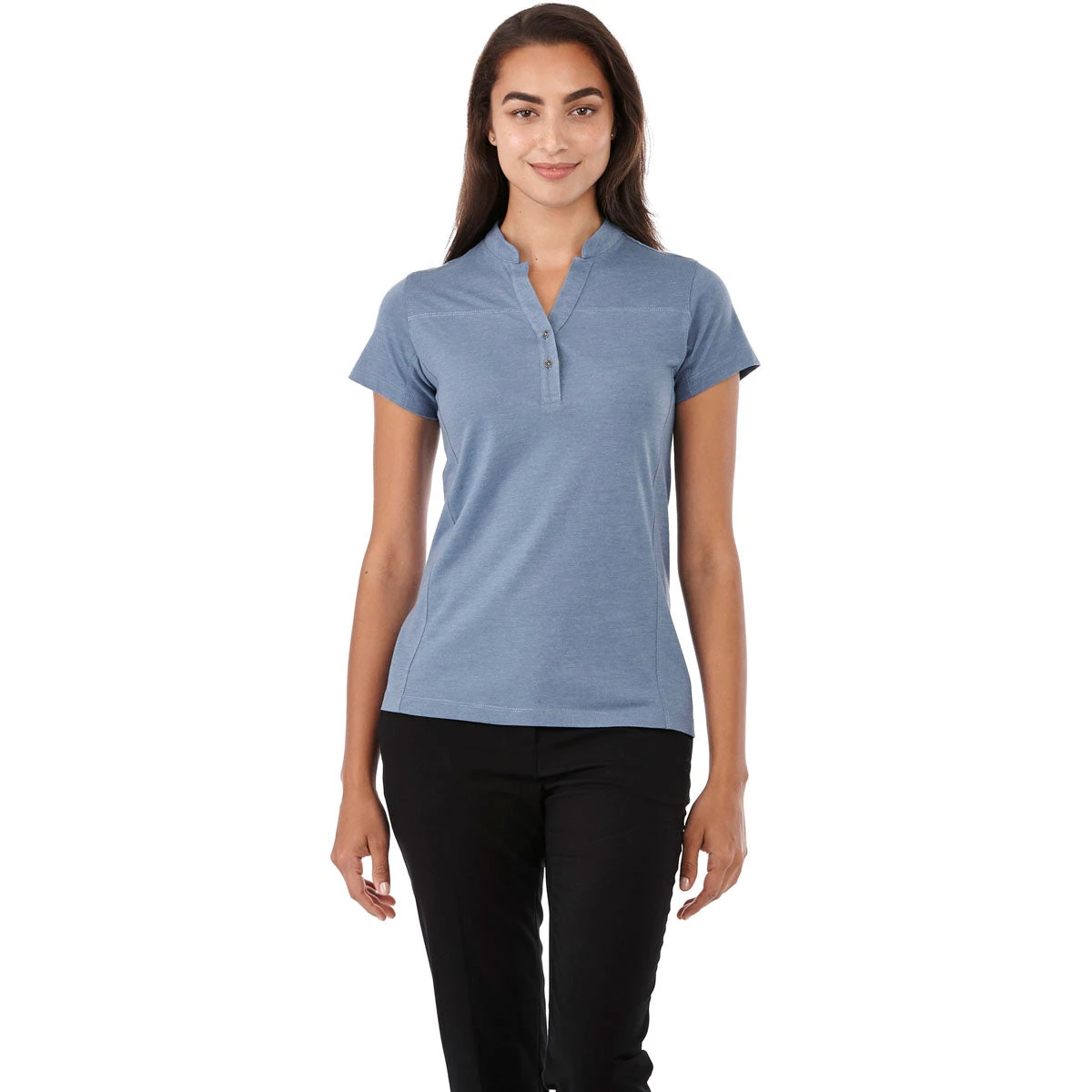 Elevate Women's Steel Blue Heather Concord Short Sleeve Polo 5 Elevate Women's Steel Blue Heather Concord Short Sleeve Polo - Image 3