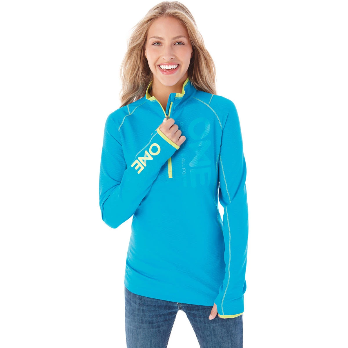 Elevate Women's Aspen Blue/Hi-Liter Green Knew Knit Half Zip 5 Elevate Women's Aspen Blue/Hi-Liter Green Knew Knit Half Zip - Image 3