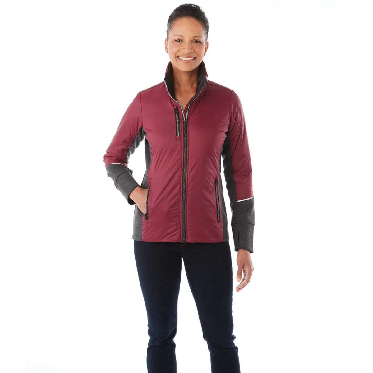 Elevate Women's Maroon/Heather Dark Charcoal Fernie Hybrid Insulated Jacket 5 Elevate Women's Maroon/Heather Dark Charcoal Fernie Hybrid Insulated Jacket - Image 3